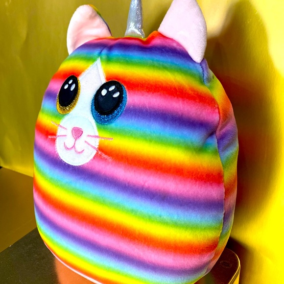 TY SQUISH -A-BOO UNICORN RAINBOW CAT HEATHER PLUSH EMBROIDERED FACE 2 ULTRA SOFT - Picture 4 of 9